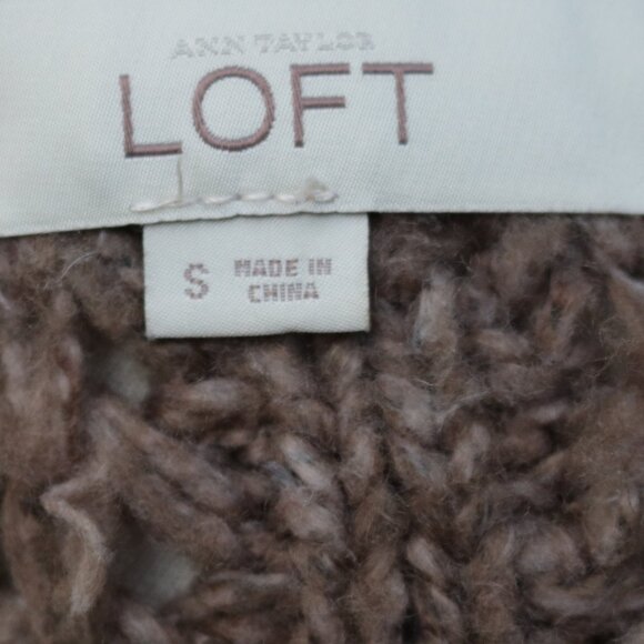 LOFT Mocha Brown Chunky Knit Zipper Shoulder 3/4 Sleeve Sweater Sz SMALL - Picture 6 of 7
